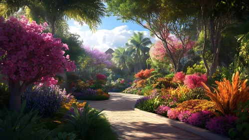 Floral Pathway in a Tropical Garden