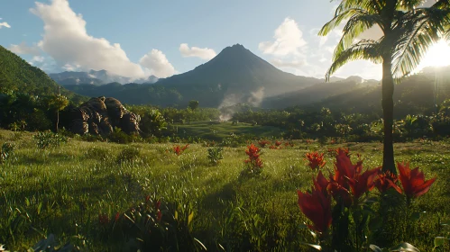 Mountain Landscape with Palm Tree