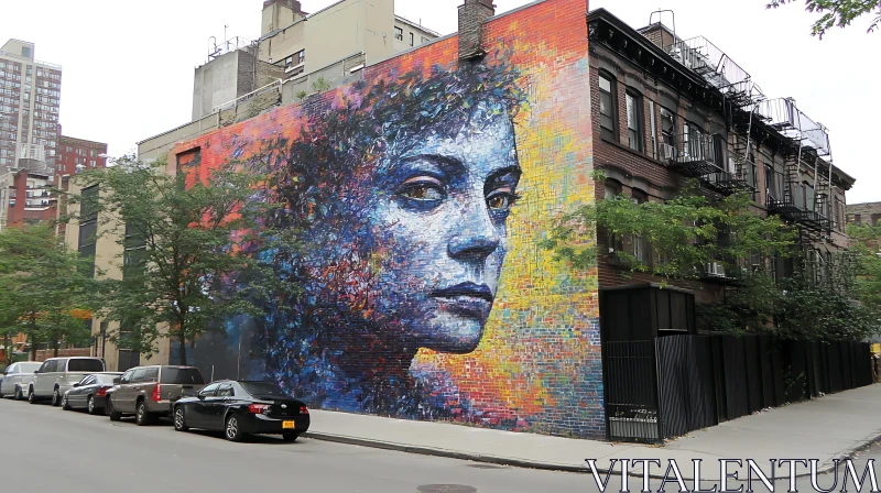 Vibrant Street Art Mural on Brick Building AI Image