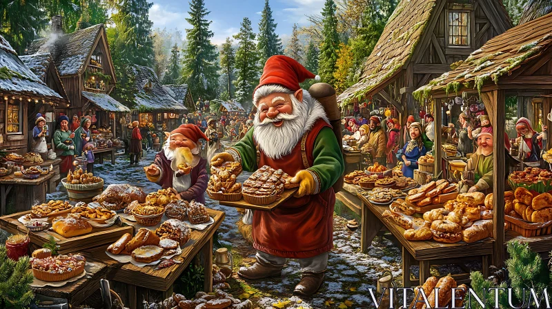 Festive Gnomes Selling Treats AI Image