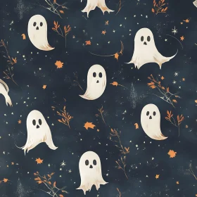 Whimsical Ghost and Leaves Pattern