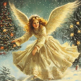 Golden Angel Christmas Eve Snowfall