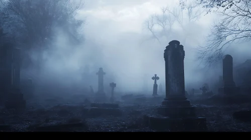 Mystical Foggy Cemetery