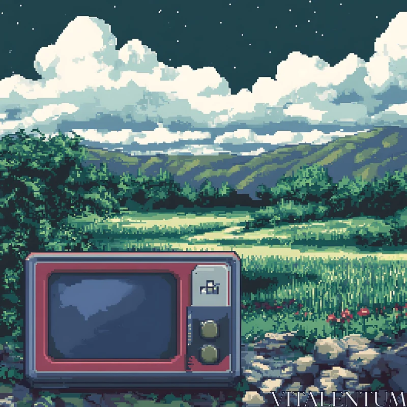 AI ART Vintage TV in Pixel Art Nature Scene