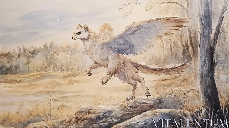 Fantasy Creature: Leaping Winged Wolf AI Image