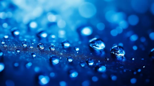 Glistening Water Droplets in Blue