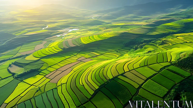 Lush Terraced Field Landscape AI Image