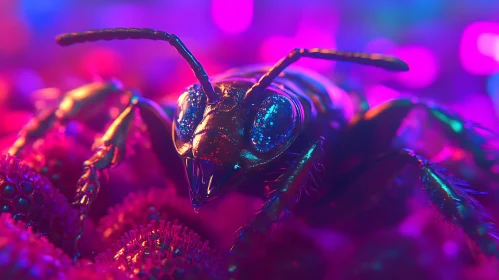 Bee Close-Up in Neon Glow