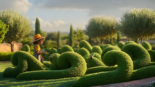 Young Gardener with Topiary Art