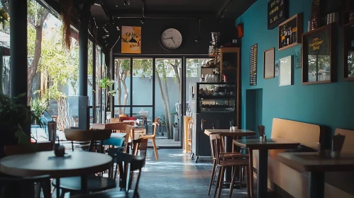 Peaceful Cafe Ambiance With Wooden Furniture