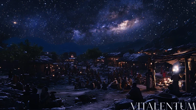 Starry Night Over Peaceful Village AI Image