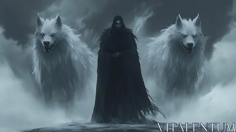 Mystic Guardian and Spectral Wolves AI Image