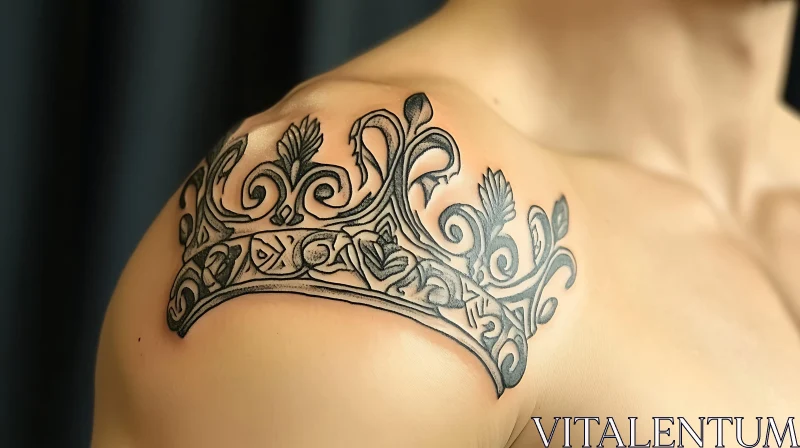 Ornamental Crown Tattoo Design on Shoulder AI Image