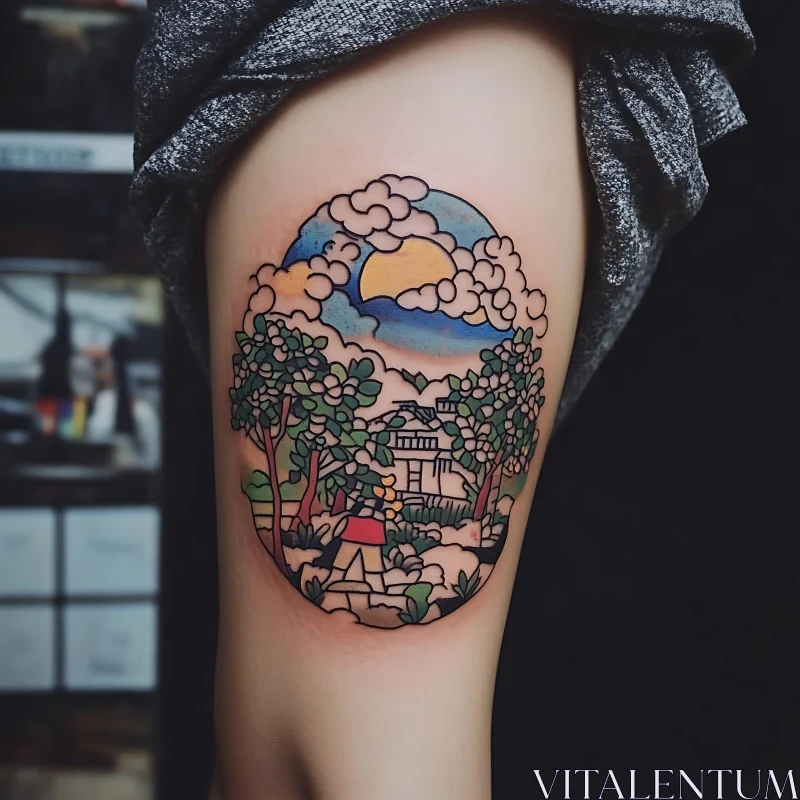 AI ART Vivid Landscape Tattoo Design