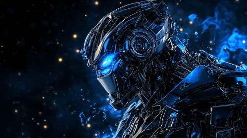 Futuristic Mechanical Cyborg in Blue Glow