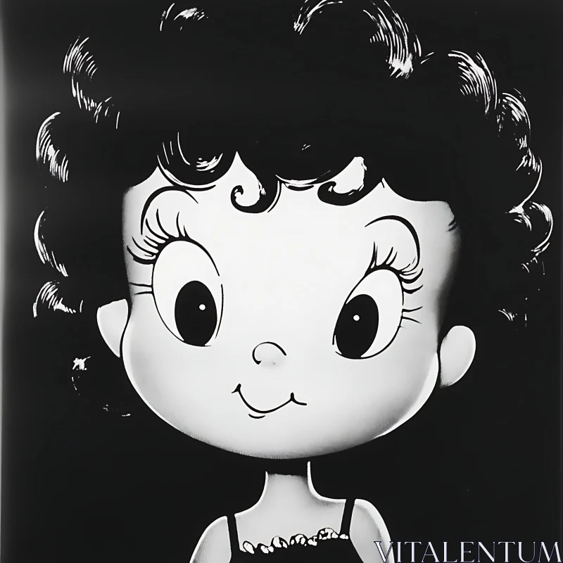 Monochrome Cartoon Girl Art AI Image