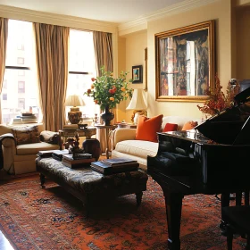 Classic Interior with Piano and Warm Lighting