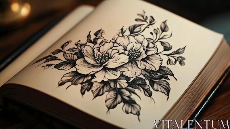 Detailed Flower Drawing in a Sketchbook AI Image