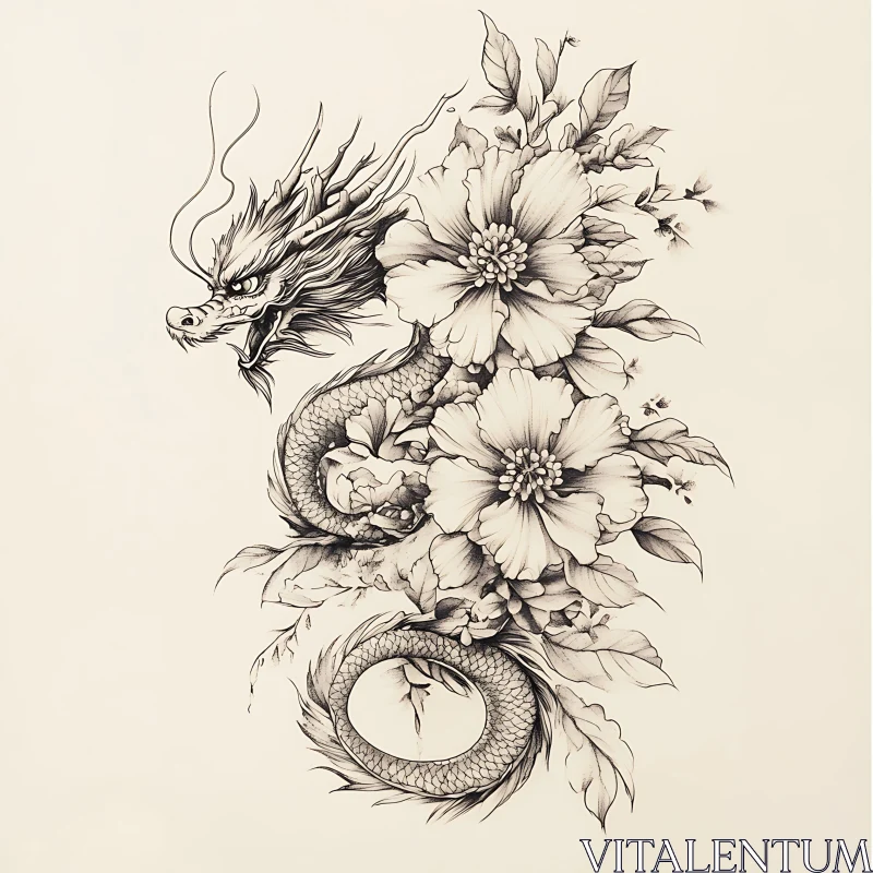 Dragon and Floral Art AI Image