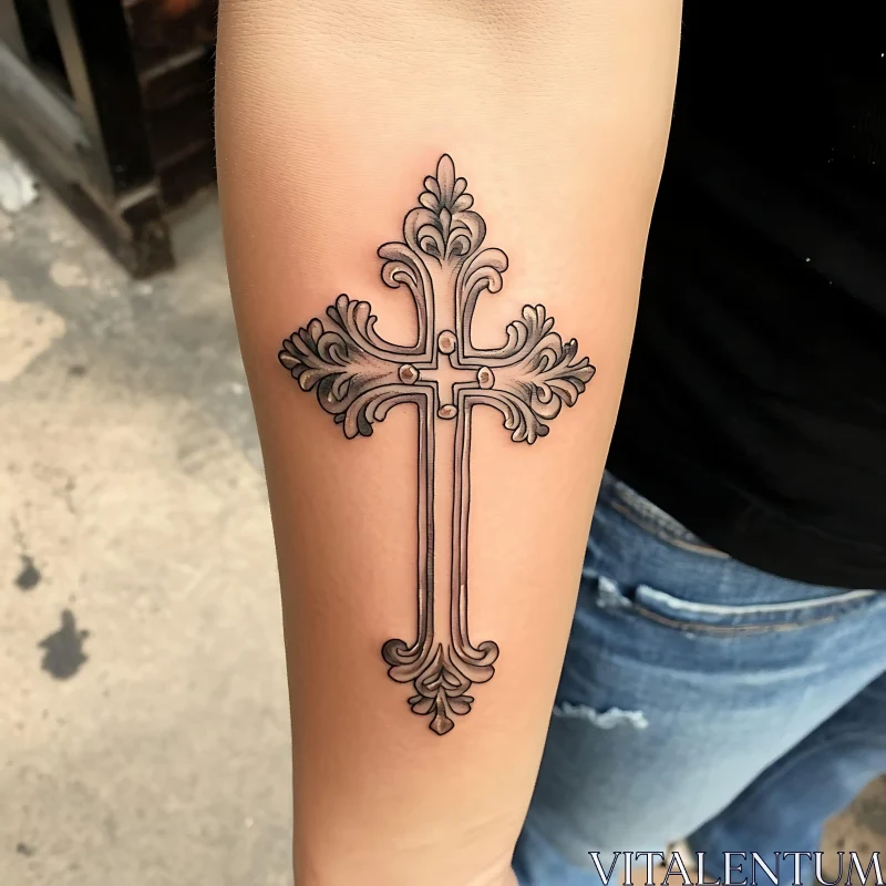 Ornate Cross Tattoo on Forearm AI Image