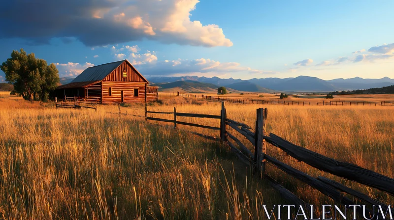 Rural Barn and Fence Scenic View AI Image