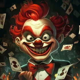 Creepy Clown with Red Hair and Cards