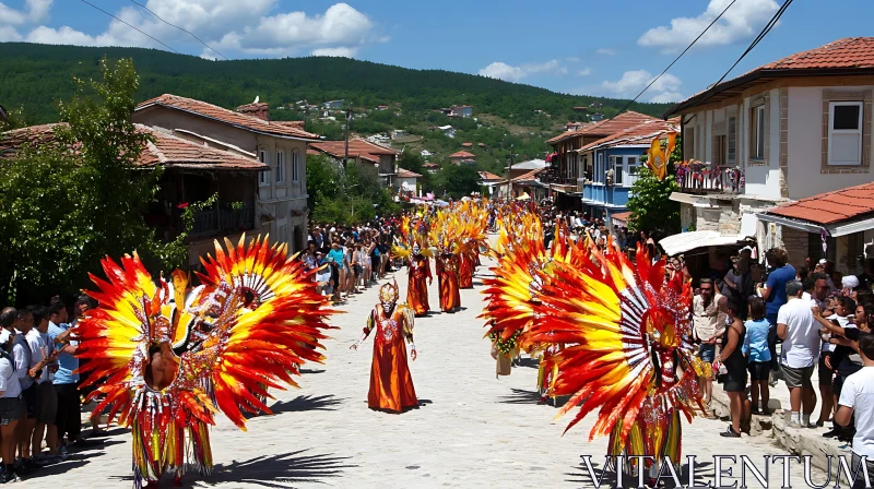 Street Carnival with Feathered Performers AI Image