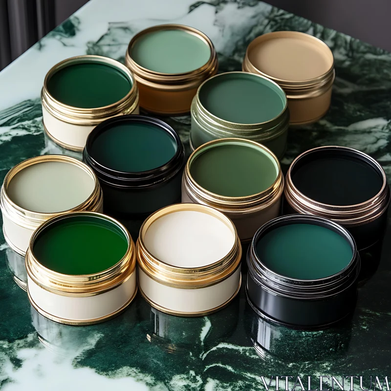 Round Paint Containers on Marble Table AI Image