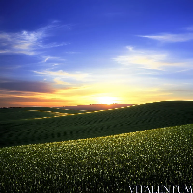 AI ART Rolling Hills at Sunset, Nature's Beauty