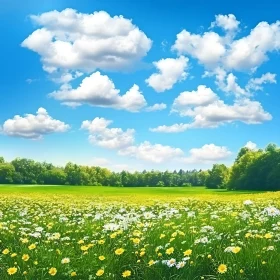 Idyllic Flower Meadow with Blue Sky