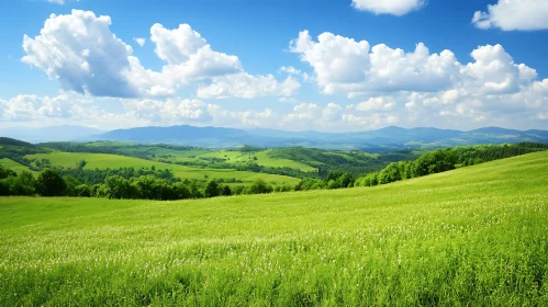 Scenic Green Field and Mountain View
