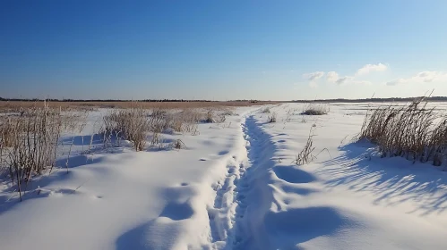 Footprints in Snow, Winter Landscape