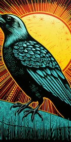 Modern Crow Design with Pop Art Sun