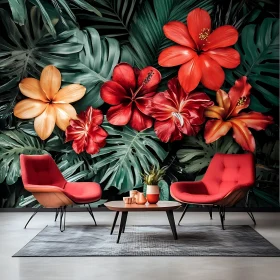 Hibiscus and Tropical Leaves Interior Design