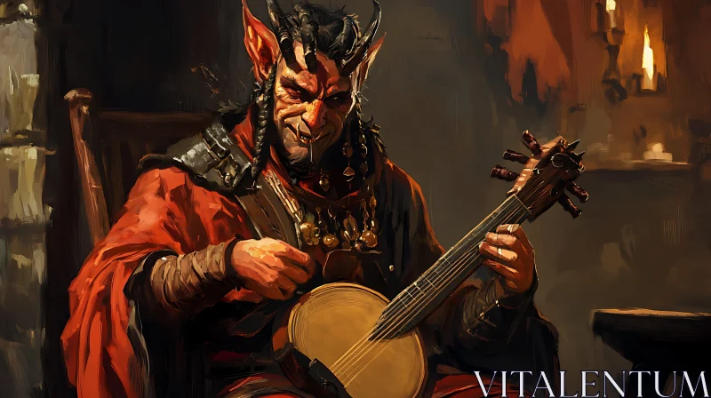 AI ART Horned Demon Musician in Red Robe