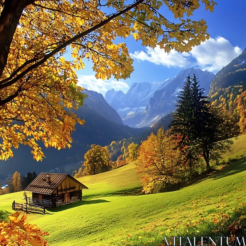 AI ART Scenic Mountain Cabin in Autumn