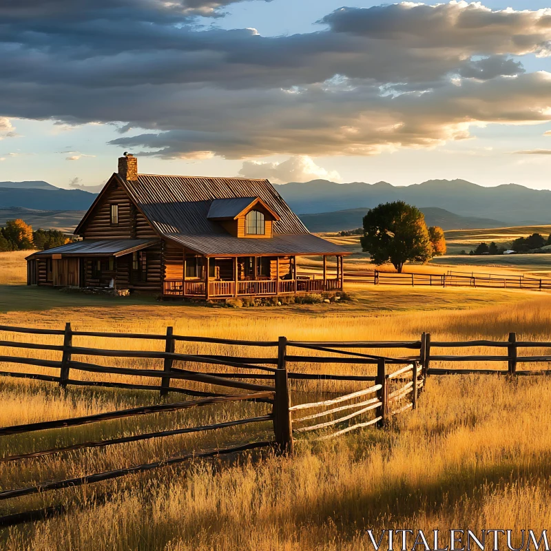 AI ART Rustic Cabin in Golden Field