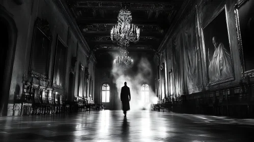 Monochrome Silhouette in Grand Hall