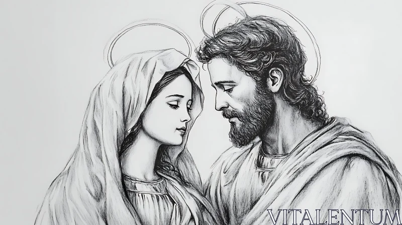 Classic Religious Drawing of Man and Woman AI Image