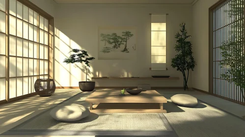 Minimalist Room with Tatami and Natural Light