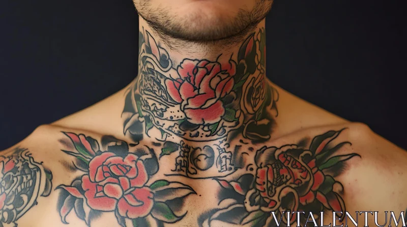 Floral Tattoos on Neck AI Image