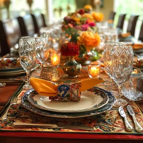 Festive Table Arrangement with Crystal and Flowers