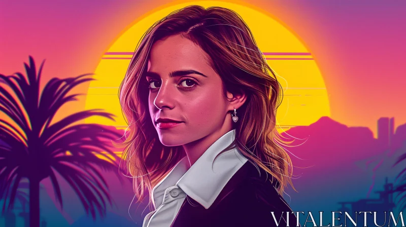 AI ART Emma Watson Stunning Sunset Artwork