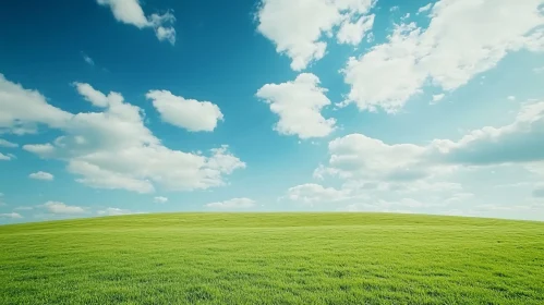 Grassy Horizon with Blue Sky and Clouds