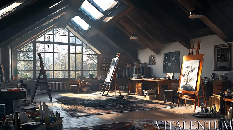 Painter's Loft: An Artistic Interior Scene AI Image