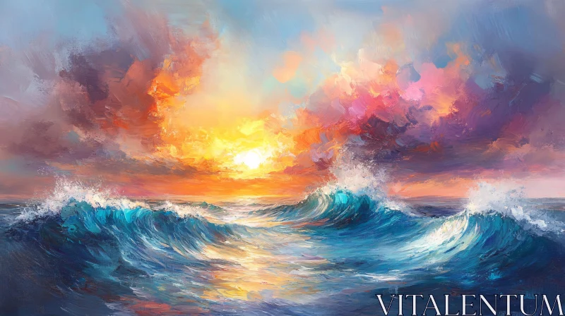 AI ART Sunset Waves Painting