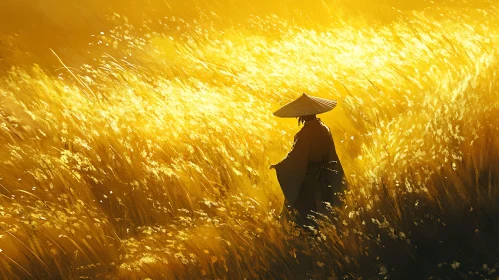 Figure in Golden Field Contemplative Journey