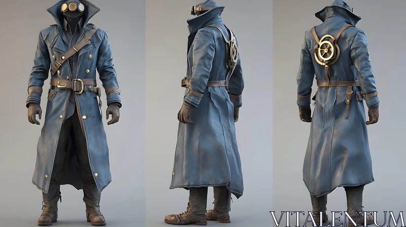 AI ART Blue Steampunk Coat with Gears