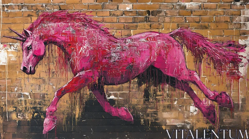 AI ART Street Art Unicorn Painting on Brick