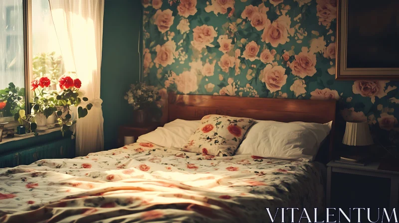 AI ART Vintage Style Bedroom with Floral Design